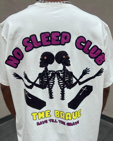 No Sleep Club Oversized Tee (T-shirt) For Men Oversized T-shirt Burger Bae Free Size White 