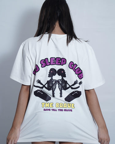No Sleep Club Oversized Tee (T-shirt) Oversized T-shirt Burger Bae Free Size White 