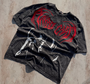 Inferno Script Acid Wash Drop Sleeved Tee for Men & Women