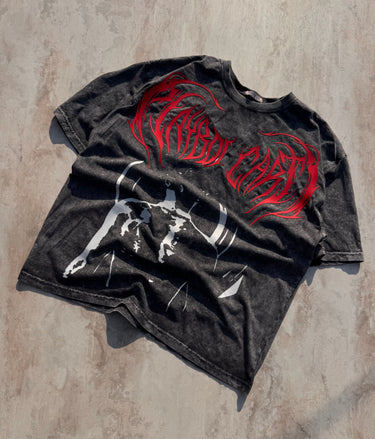 Inferno Script Acid Wash Drop Sleeved Tee for Men & Women