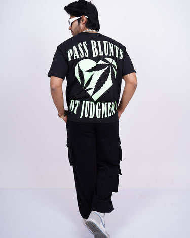 Pass Blunts Drop Shoulder Tee(Green Glow) Drop-Sleeved Tee (T-shirt) - BurgerBae