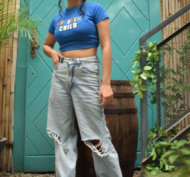 Problem Child Baby Tee (T-shirt) Tops Burger Bae XS Cobalt Blue 