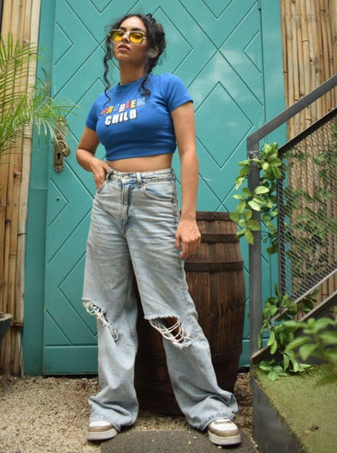 Problem Child Baby Tee (T-shirt) Tops Burger Bae XS Cobalt Blue 