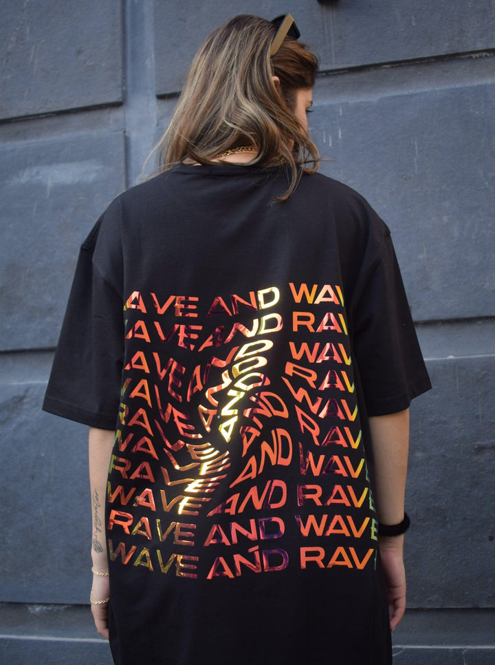 Rave & Wave (Holographic) Oversized Tee (T-shirt) Oversized T-shirt Burger Bae FreeSize Black 