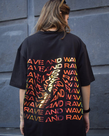 Rave & Wave (Holographic) Oversized Tee (T-shirt) Oversized T-shirt Burger Bae FreeSize Black 