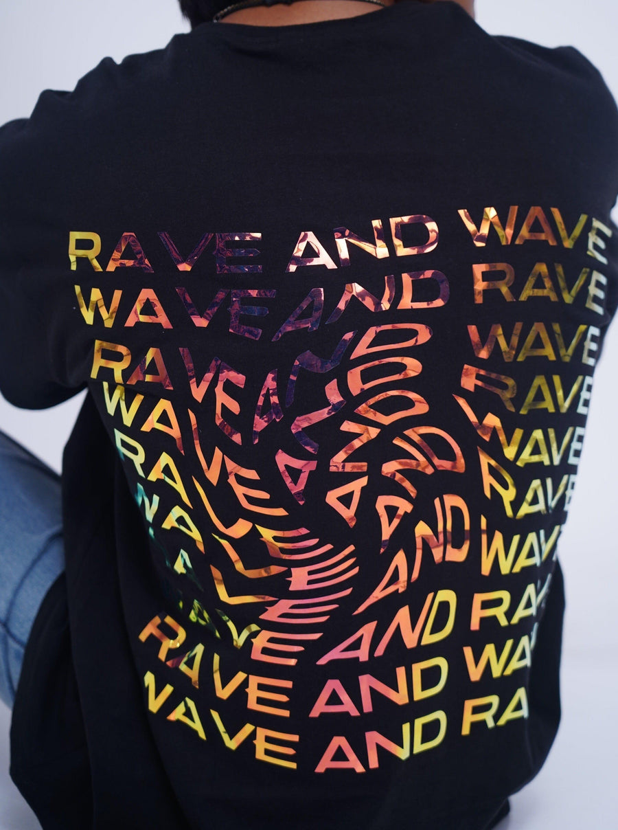 Rave & Wave (Holographic) Oversized Tee (T-shirt) For Men Oversized T-shirt Burger Bae FreeSize Black 
