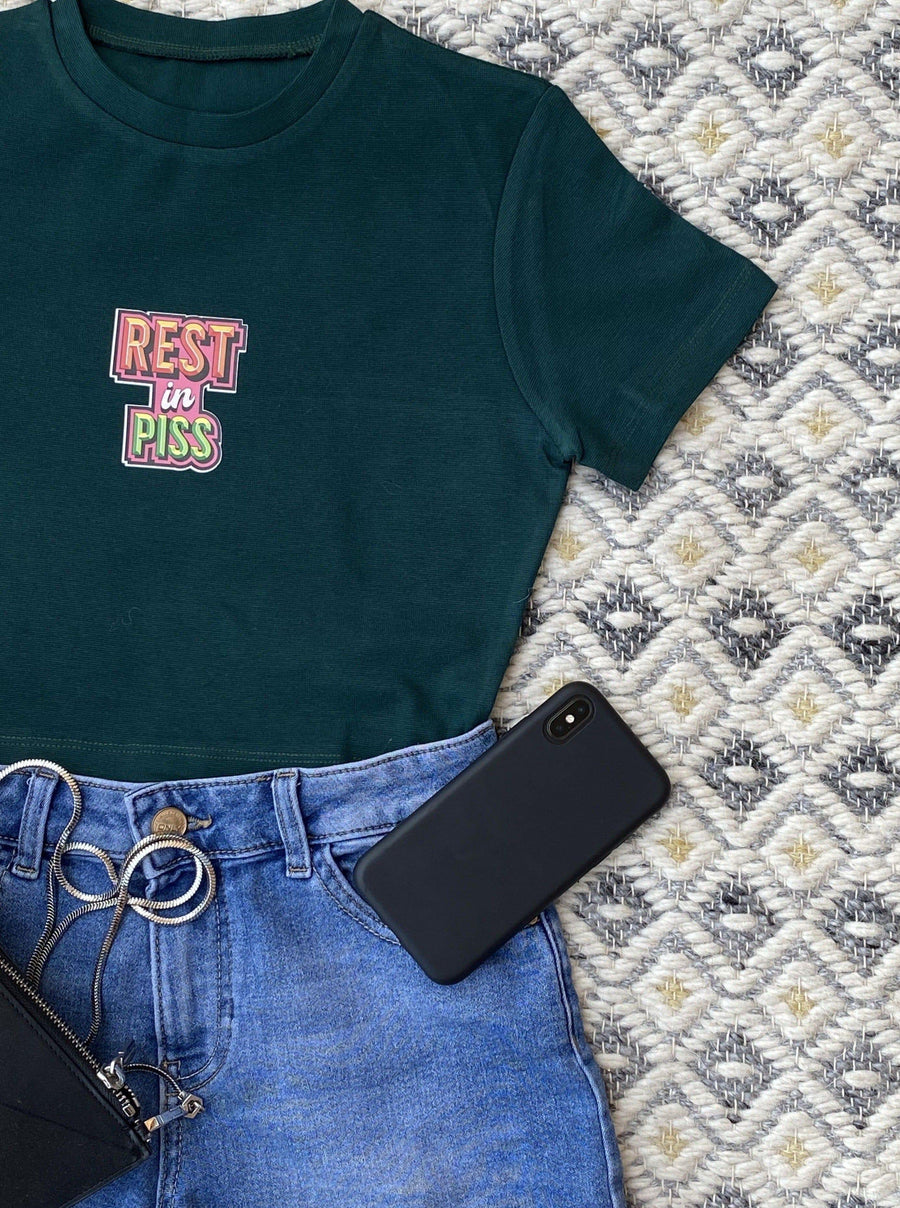 Rest In Piss - Baby Tee (T-shirt) Tops Burger Bae L Bottle Green 