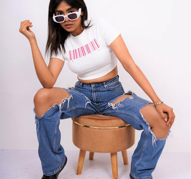 Scan Me - Burger Bae Round Neck Crop Baby Tee - BurgerBae