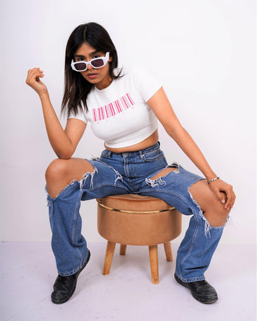 Scan Me - Burger Bae Round Neck Crop Baby Tee - BurgerBae