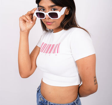 Scan Me - Burger Bae Round Neck Crop Baby Tee - BurgerBae