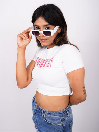 Scan Me - Burger Bae Round Neck Crop Baby Tee - BurgerBae