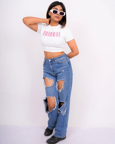 Scan Me - Burger Bae Round Neck Crop Baby Tee - BurgerBae