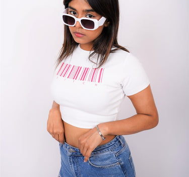 Scan Me - Burger Bae Round Neck Crop Baby Tee - BurgerBae