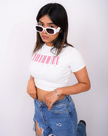 Scan Me - Burger Bae Round Neck Crop Baby Tee - BurgerBae