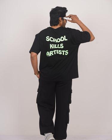 School Kills Artist (Green Glow) Drop-Sleeved Tee (T-shirt) - BurgerBae