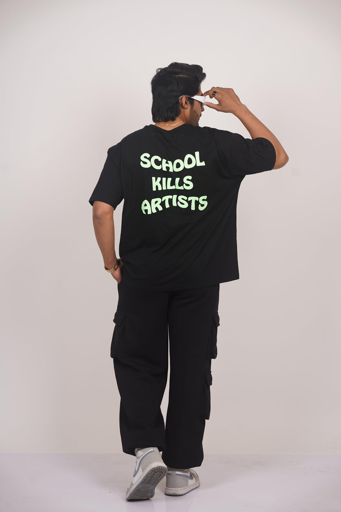 School Kills Artist (Green Glow) Drop-Sleeved Tee (T-shirt) - BurgerBae