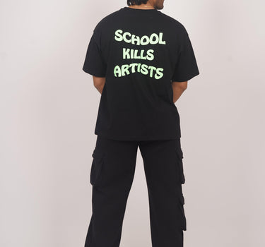 School Kills Artist (Green Glow) Drop-Sleeved Tee (T-shirt) - BurgerBae
