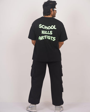 School Kills Artist (Green Glow) Drop-Sleeved Tee (T-shirt) - BurgerBae