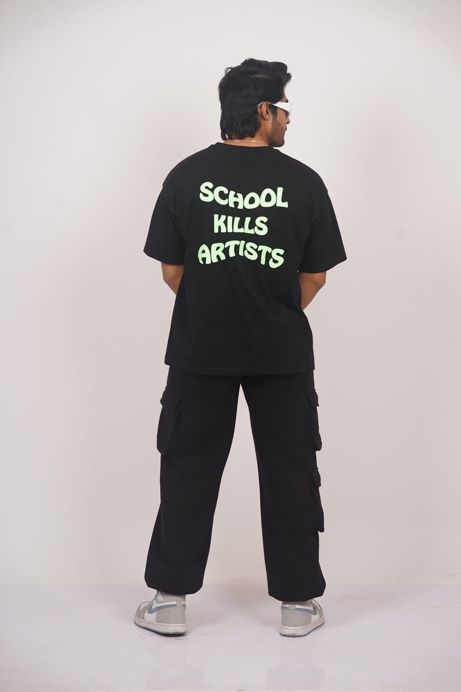 School Kills Artist (Green Glow) Drop-Sleeved Tee (T-shirt) - BurgerBae