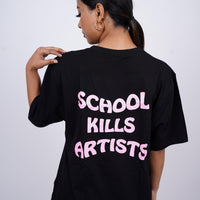 School Kills Artist (Pink Glow) Drop-Sleeved Tee (T-shirt) - BurgerBae