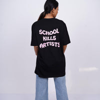 School Kills Artist (Pink Glow) Drop-Sleeved Tee (T-shirt) - BurgerBae