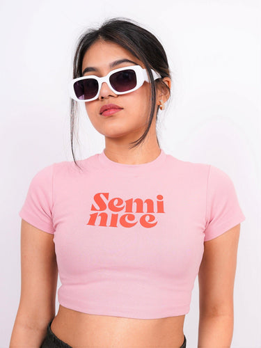 Semi Nice - Burger Bae Round Neck Crop Baby Tee - BurgerBae