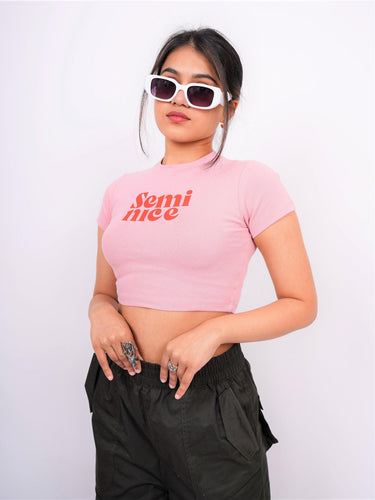 Semi Nice - Burger Bae Round Neck Crop Baby Tee - BurgerBae