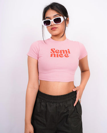 Semi Nice - Burger Bae Round Neck Crop Baby Tee - BurgerBae