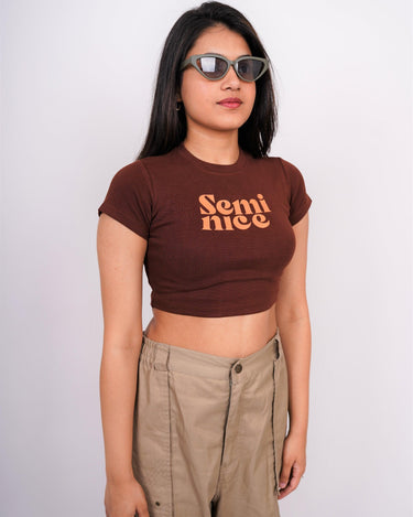 Semi Nice - Burger Bae Round Neck Crop Baby Tee - BurgerBae