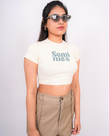 Semi Nice - Burger Bae Round Neck Crop Baby Tee - BurgerBae