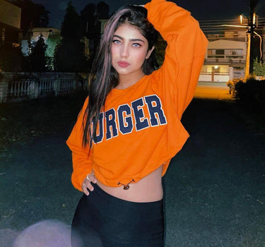Signature Big Logo Burger Knot Crop Sweatshirt Sweatshirt Burger Bae Free Size Bright Orange 