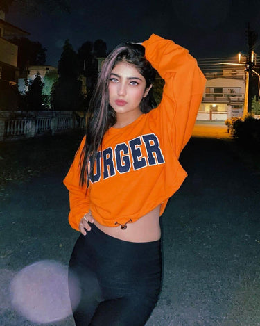 Signature Big Logo Burger Knot Crop Sweatshirt Sweatshirt Burger Bae Free Size Bright Orange 