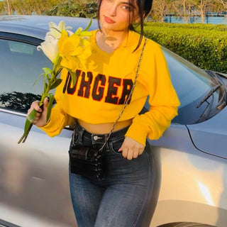 Signature Big Logo Burger Knot Crop Sweatshirt Sweatshirt Burger Bae Free Size Bright Yellow 