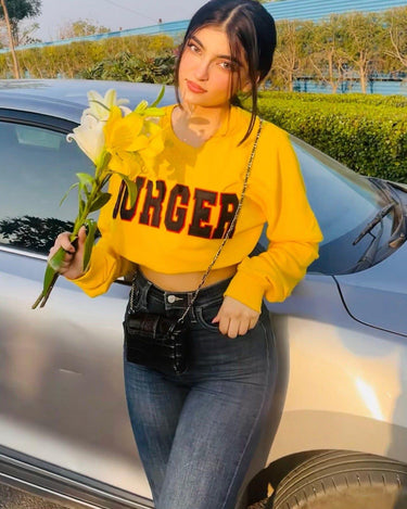 Signature Big Logo Burger Knot Crop Sweatshirt Sweatshirt Burger Bae Free Size Bright Yellow 