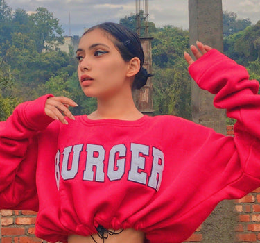 Signature Big Logo Burger Knot Crop Sweatshirt Sweatshirt Burger Bae Free Size Red 
