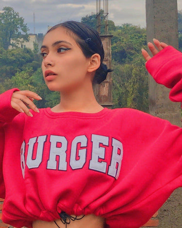 Signature Big Logo Burger Knot Crop Sweatshirt Sweatshirt Burger Bae Free Size Red 