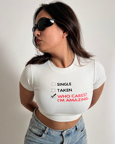 Single/Taken - Burger bae Round Neck Crop Baby Tee - BurgerBae