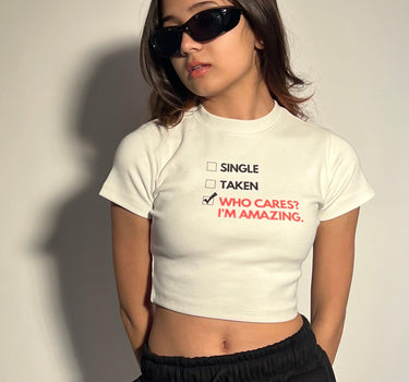 Single/Taken - Burger bae Round Neck Crop Baby Tee - BurgerBae