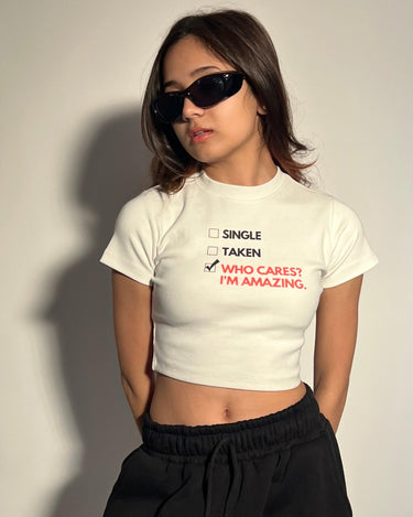 Single/Taken - Burger bae Round Neck Crop Baby Tee - BurgerBae