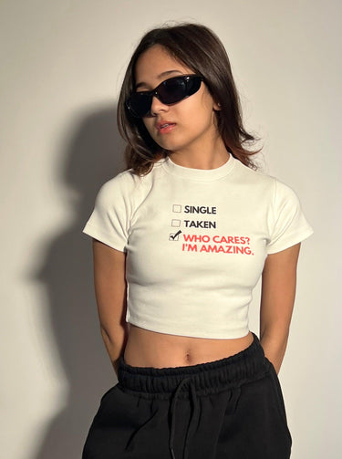 Single/Taken - Burger bae Round Neck Crop Baby Tee - BurgerBae