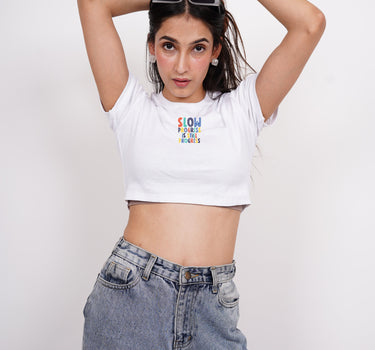 Slow Progress Is Still Progress : Burger Bae Round Neck Crop Baby Tee For Women