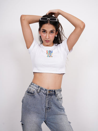 Slow Progress Is Still Progress : Burger Bae Round Neck Crop Baby Tee For Women