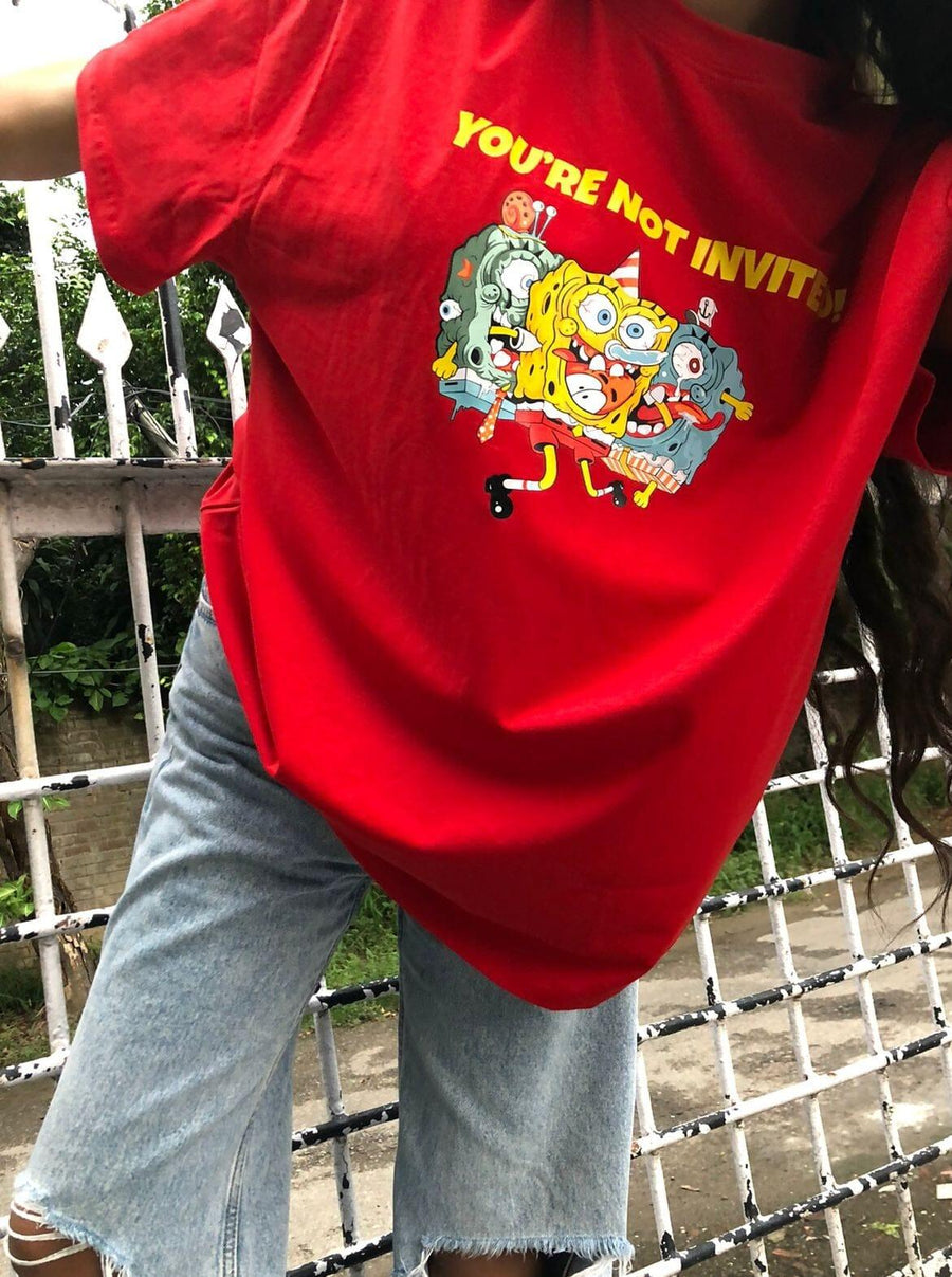 SpongeBob You'Re Not Invited Regular Tee (T-shirt) T-shirt Burger Bae S Red 
