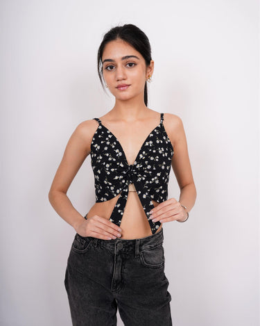 Strappy V neck Flower print Crop Nicole Bralette - BurgerBae