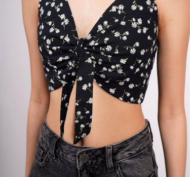Strappy V neck Flower print Crop Nicole Bralette - BurgerBae
