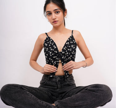 Strappy V neck Flower print Crop Nicole Bralette - BurgerBae