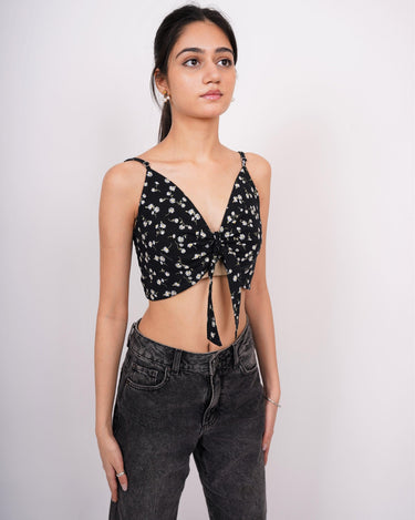 Strappy V neck Flower print Crop Nicole Bralette - BurgerBae