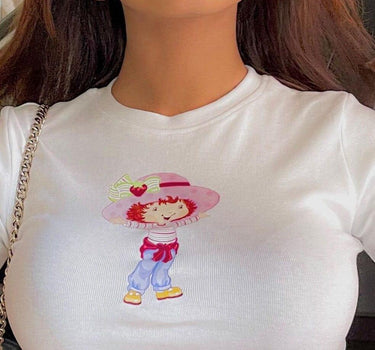 Strawberry Shortcake Baby Tee (T-shirt) Tops Burger Bae S White 