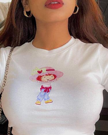 Strawberry Shortcake Baby Tee (T-shirt) Tops Burger Bae S White 