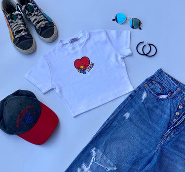 Tata BT21 Baby Tee (T-shirt) Tops Burger Bae S White 